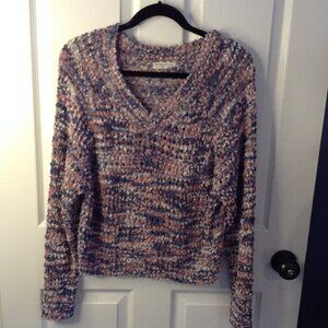 Made with Love drop Shoulders V-Neck Crop Popcorn Chenille Sweater L Whimsical